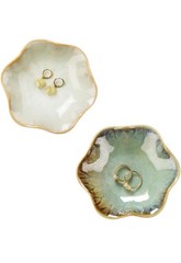 Pair of Organic Scalloped Ceramic Trinket Dishes in Sage and Teal Glaze