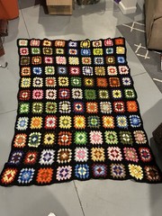 Rare Vintage Large 54×67 Handmade Granny Square Afghan Multi Color Throw Blanket