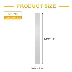 30 Pcs Striped Mirror Stickers, 1.18» x 11.8» Mirror Wall Stickers, Silver