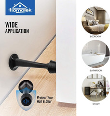 Heavy Duty Door Stopper Black Rubber Tip Baseboard Mount Non-Skid Stopper 3 Pack