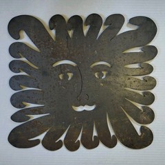 Cast Iron Smiling Sun Face Wall Art Decor Celestial Cosmic Rustic Rusty Lg 19″
