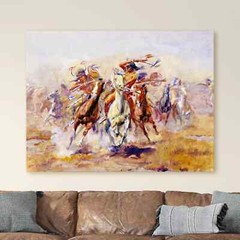 Sioux and Blackfeet Meet by Charles Marion Russell Western Canvas Wall Art Print