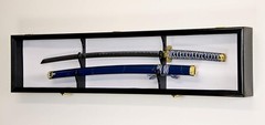Sword Display Case Black & White Saber USMC NCO Navy Katana Blade Wood Cabinet
