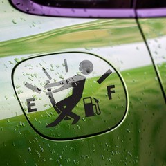 Funny Gas Tank Pulling Needle Stickman Vinyl Sticker Car Truck Bumper 4″ x 3.75″