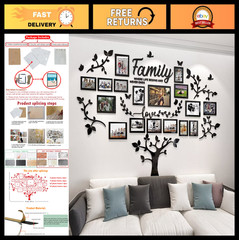 3D Family Tree Wall Art Sticker – DIY Picture Frame Collage for Living Room Deco