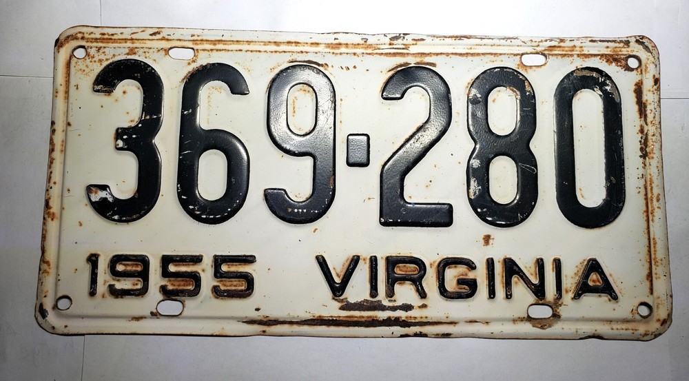 Vintage Virginia License Plate 1955 Black On White