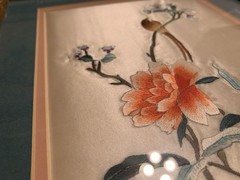 Set of 3 Vintage Chinese Silk Bird & Flower Paintings In Faux Bamboo Frames