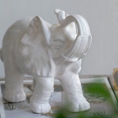 9 inch Home Decorative Trumpeting Elephant Accent Figurine White Dolomite Small