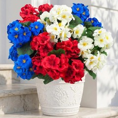 12 Pcs UV Resistant Artificial Geranium Flowers – Red, White, Blue Decor