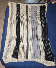 Hand Crocheted Afghan Throw Blanket 52″x66″ Stripes Cream Gray Black CHARITY