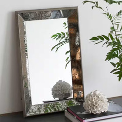 24 In. W X 15 In. H Rectangle Wall Mirror with Floral Accents for Living Room, E