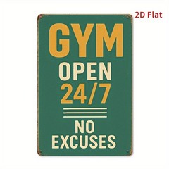 Gym Open 24/7 No Excuses Metal Sign Fitness Motivational Gym Home Wall Decor