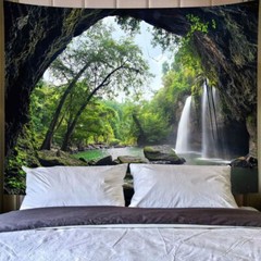 Nature Waterfall Tapestry Wall Hanging Large Cave Forest Lake Fabric Room Decor
