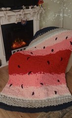 Handmade Chunky Knit Watermelon Pattern Throw Blanket, Modern Fruit Design