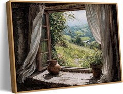 8x10in Rustic Country Window View Canvas Wall Art – Charming Nature Decor