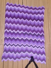 Vtg Handmade Crochet Chevron Sofa Throw Blanket Afghan Purple Shades 52 X 72