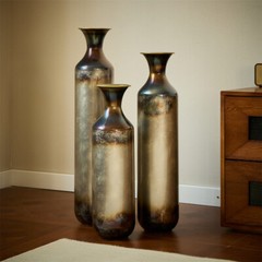 Glazed metal vase decoration home droplet shaped white metal vase 3-piece set