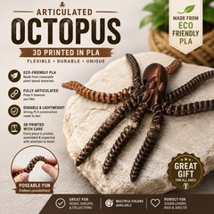 3D Printed Articulated Octopus Figurine, Brown PLA, Free-Standing, Poseable