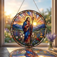Christian Religious Art Suncatcher, Jesus Good Shepherd Window Hanging, Grandma