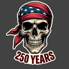 250 Years Skull Sticker Vinyl Decal Patriotic USA Bandana Biker Freedom Art
