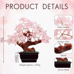 Feng Shui Natural Rose Pink Quartz Crystal Money Tree Bonsai Style Decoration Fo
