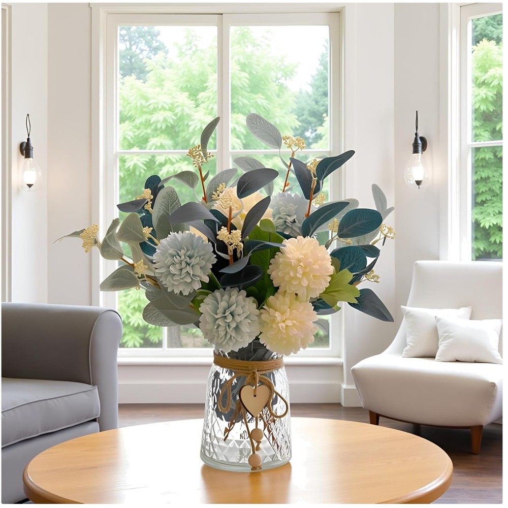 Elegant Silk Hydrangea Table Centerpiece in Glass Vase