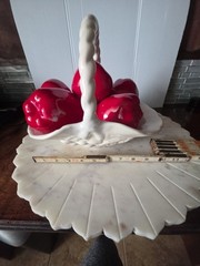 Ceramic Candy Red Apples (7) In White Basket Fruit Embossed Weave Handle