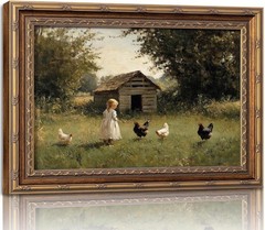 Vintage Gold Framed Farmhouse Chicken Wall Art Retro Country Farm Girl and Ch…