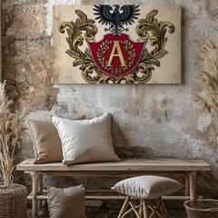 Lavish Heraldic Crest Prominently Features A Golden Letter «a» At Its Wall Art