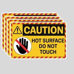4PCS Caution Hot Surface Do Not Touch Stickers – Safety Warning Vinyl Decals –