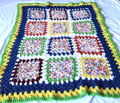 SMALL BLANKET/AFGAN – CROCHET – ACRYLIC & DESIGNER YARN – 32 X 42″ – NEW