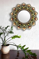 ﻿Wall Mirror Decorative 11.8inch Rural Wood Wall Decoration Home Déc