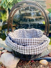 New Nested Wicker Basket Set Brown Gingham Liners Farmhouse Storage Decor