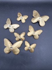 Set Of 7 Resin Plastic Gold Butterfly Wall Hanging Art