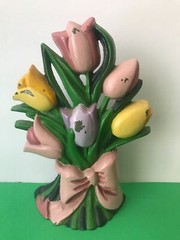 Cast Iron TULIPS Flowers Floral Bouquet DOORSTOP Colorful 9″ Shabby Chic Design