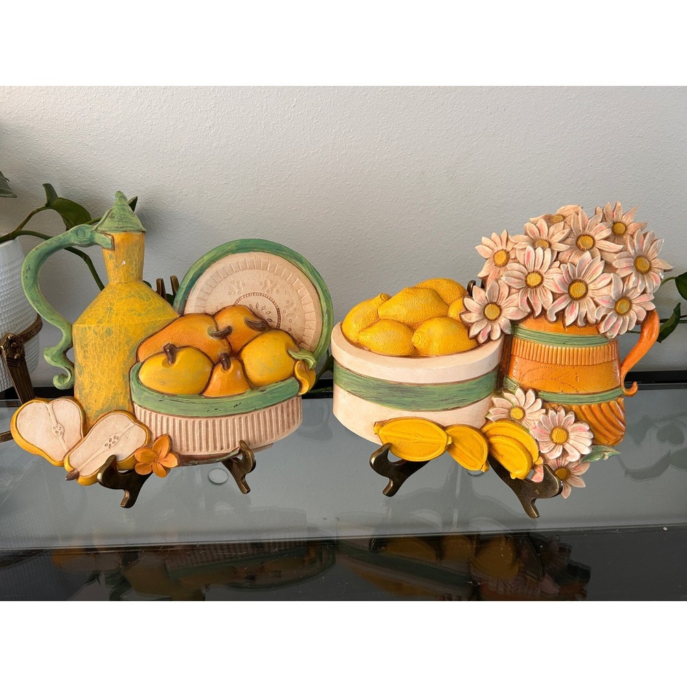 Vintage 1981 Syroco Homco Fruit Floral Wall Plaques Set 7610 Kitchen Decor USA