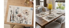 Brown Poppy Floral Vinyl Plastic Placemats Set of 4, Washable Non-Slip PVC Table
