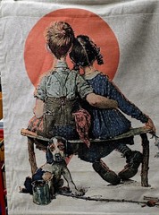 Norman Rockwell’s Spooners American Made Woven Tapestry Wallhanging WITH ROD