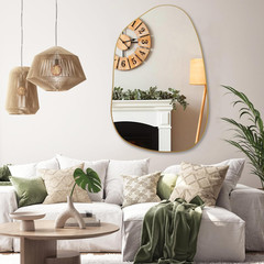 PERFNIQUE Irregular Wall Mirror Asymmetrical Mirror, 40»X26» Gold Mirror for B