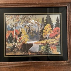 Framed Rustic Foil Art Bear Picture Outdoors Nature Cabin Lodge Decor