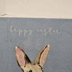 Happy Easter Handmade Bunny Spring Floral Light Blue Wood Square Plaque Sign 8″