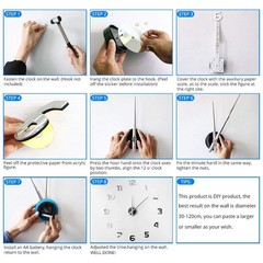 DIY Barber Giant Wall Clock with Mirror Effect Barber Toolkits Decorative Fra…