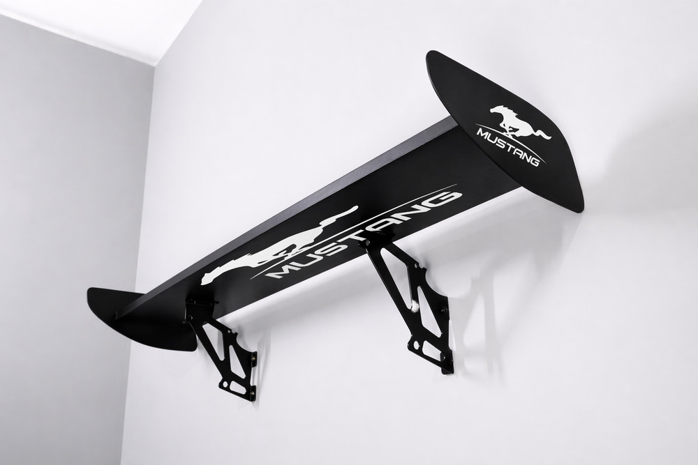 Mustang Inspired Wall Shelf Car Wing Display Automotive Garage Decor Man Cave