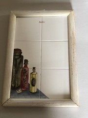 VTG EMPTY NEST TILE NOTE DRY ERASE BOARD HAND PAINTED BOTTLED OIL GARLIC 10”x 14