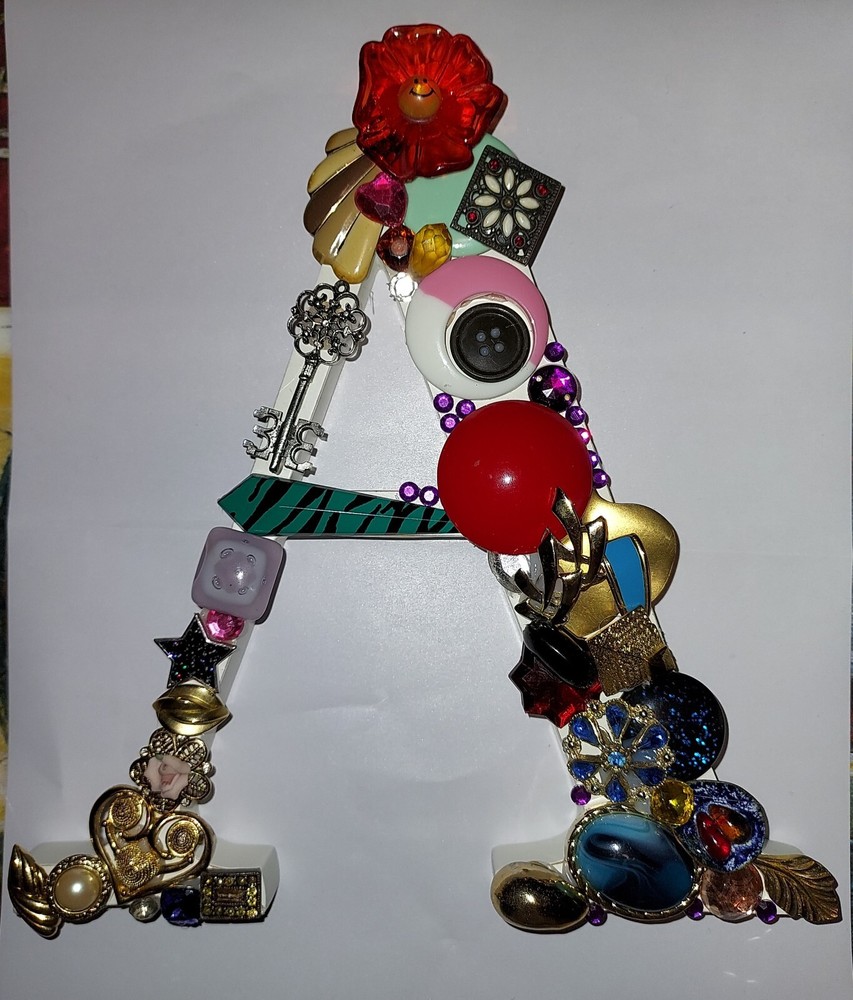 A Initial Jeweled Letter 💕 hand crafted 💜 one of a kind 🎁 gift (8″x8″ wooden)