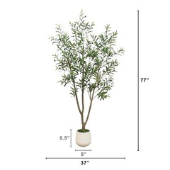 7′ Artificial Olive Tree in White Decorative Planter