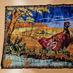 VTG Velvet Tapestry Rug Wall Hanging Pheasant Forest Cabin Hunting Lodge Lebanon