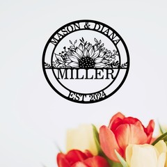 Personalized Wedding Sign – Sunflower Family Name & Established Date Metal Art