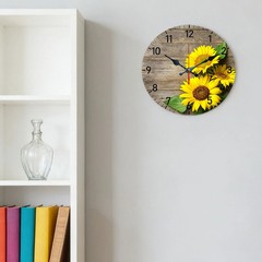 Sunflower Pattern Wooden Silent Wall Clock No Battery Holiday Home Decors