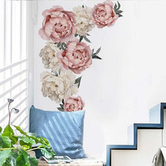 Peony Rose Flowers Wall Sticker,Peel & Stick Removable Wall Art Decals for